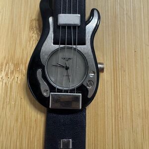 Guitar-Shaped Quartz Wristwatch in Black and Silver